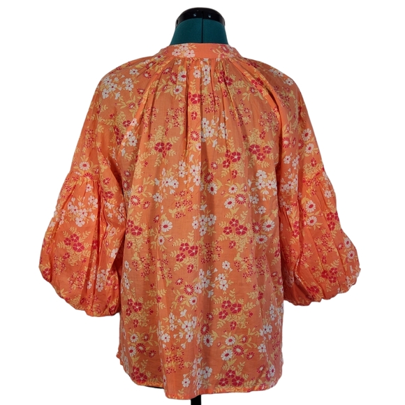 Olivia James The Label Orange Floral Emory Puff Sleeve Blouse Sz Small Like New - Picture 5 of 11
